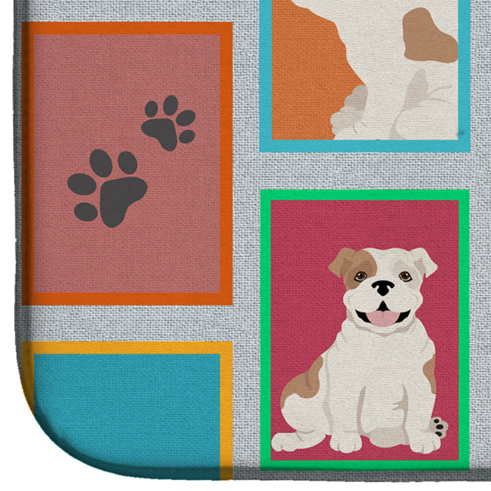 Lots of Piebald English Bulldog Dish Drying Mat