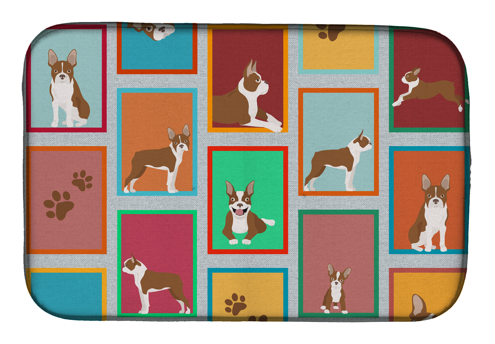Buy this Lots of Red Boston Terrier Dish Drying Mat