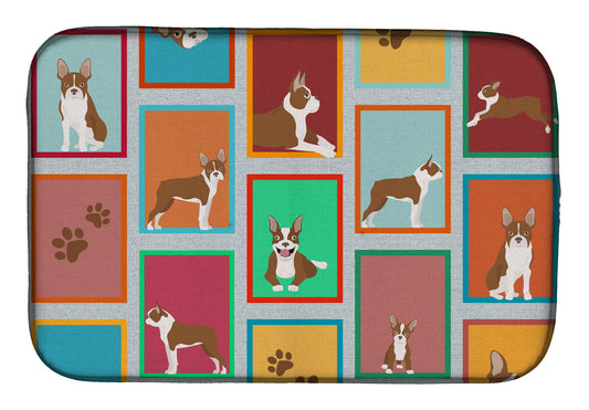 Buy this Lots of Red Boston Terrier Dish Drying Mat