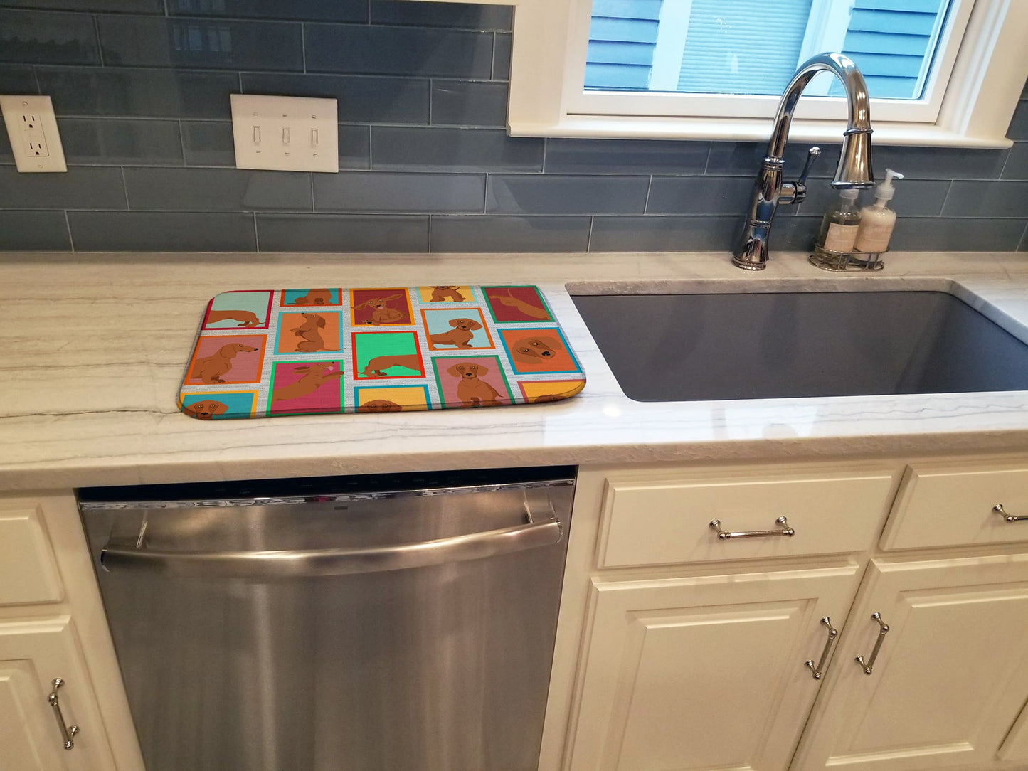 Lots of Red Dachshund Dish Drying Mat