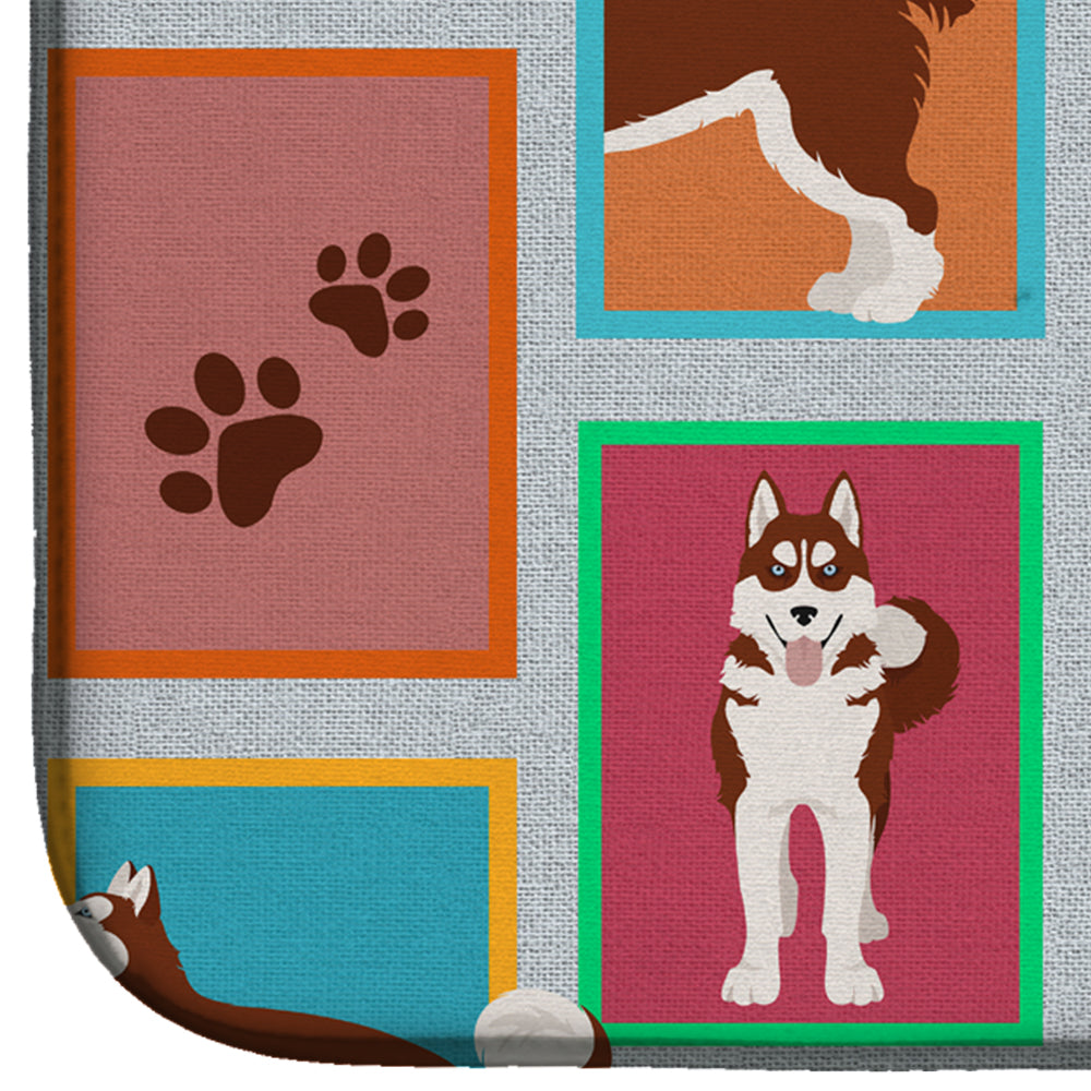 Lots of Red Siberian Husky Dish Drying Mat