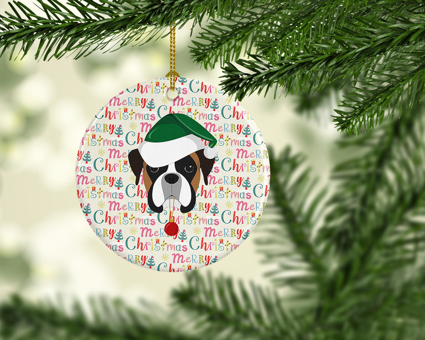Boxer Merry Christmas Ceramic Ornament