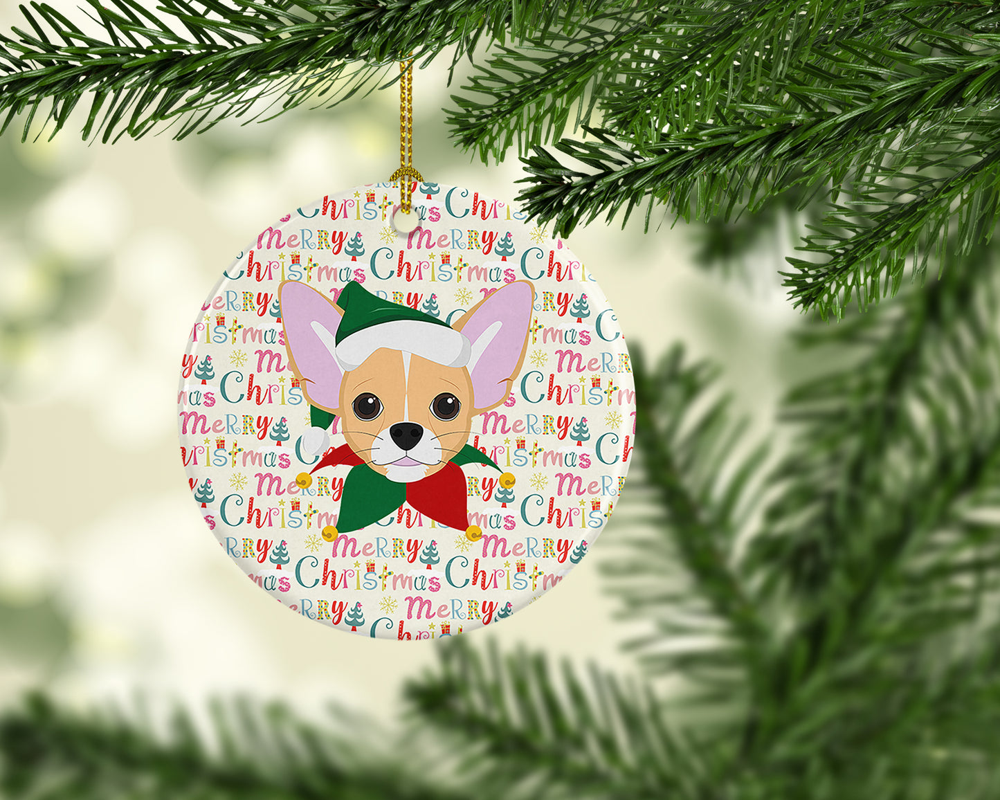 Chihuahua Merry Christmas Ceramic Ornament