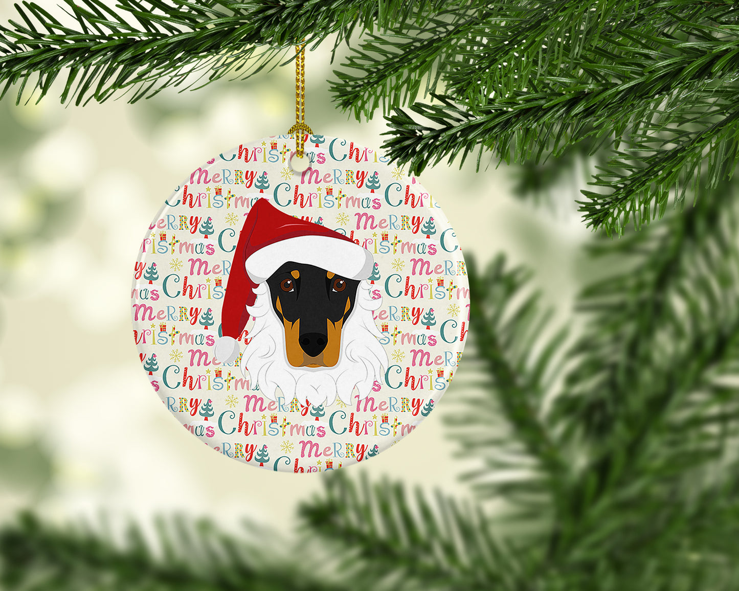Doberman Pinscher Merry Christmas Ceramic Ornament