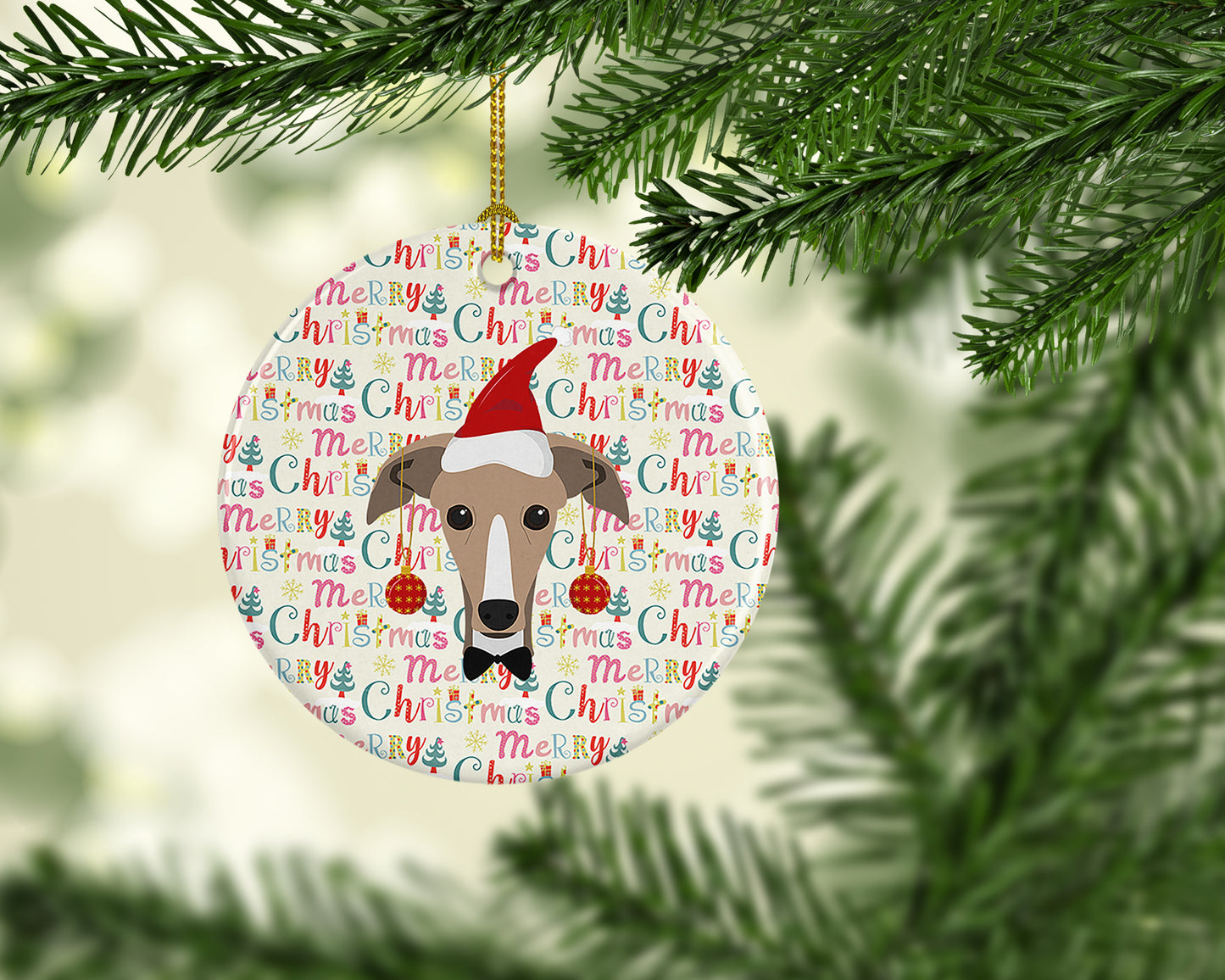 Greyhound Merry Christmas Ceramic Ornament