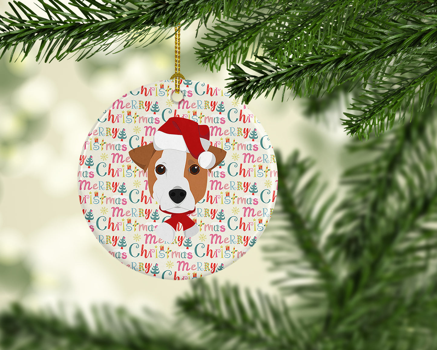 Jack Russell Terrier Merry Christmas Ceramic Ornament