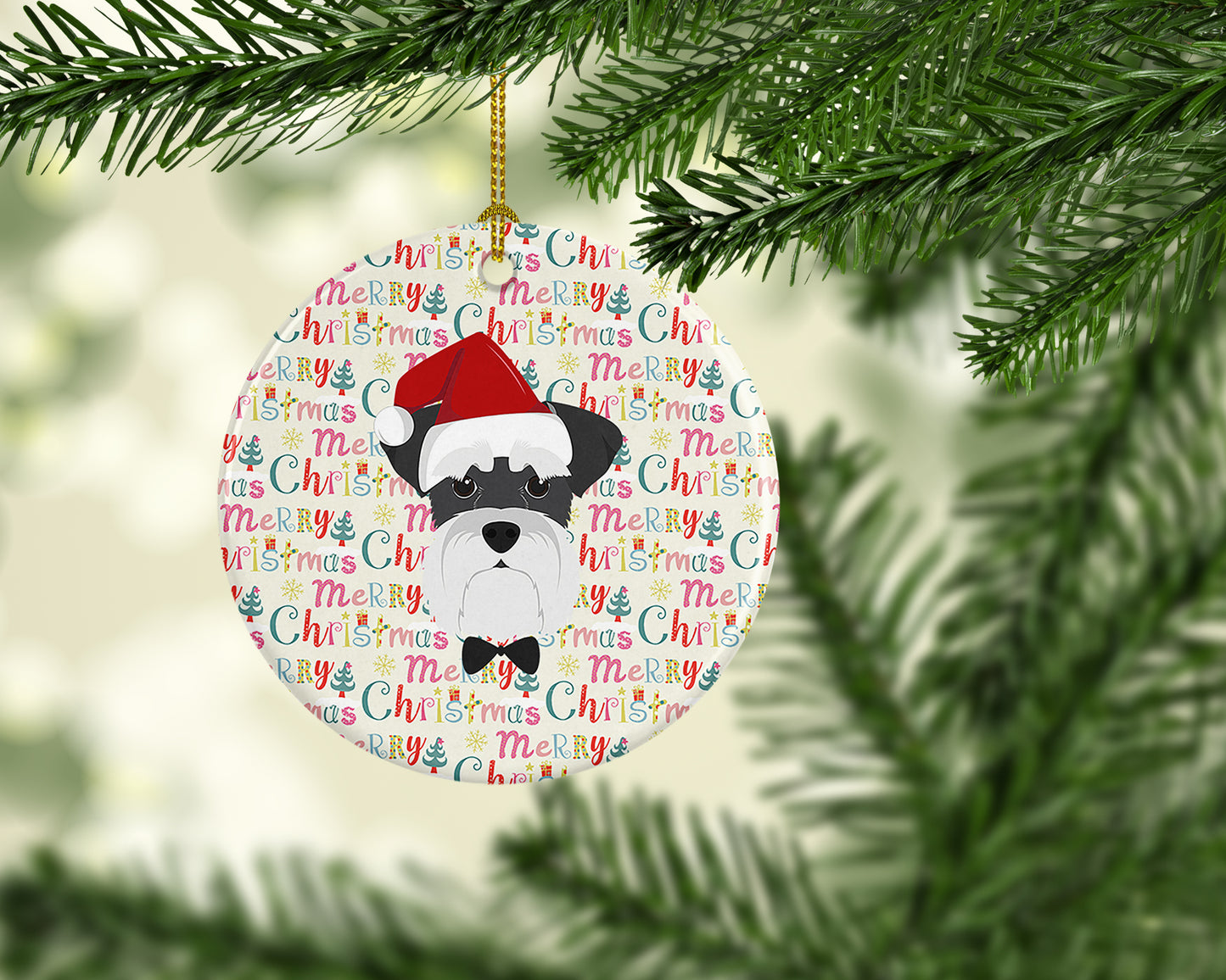 Schnauzer Merry Christmas Ceramic Ornament