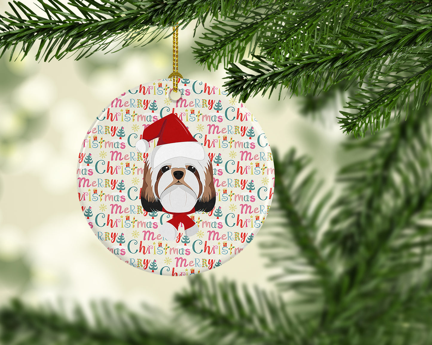Shih Tzu Merry Christmas Ceramic Ornament