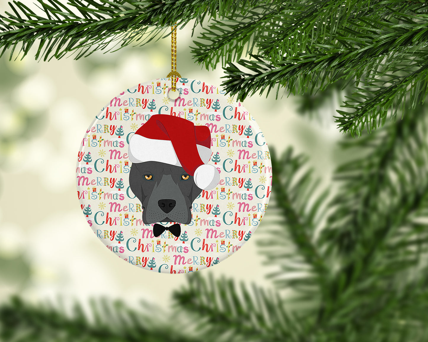 Staffordshire Bull Terrier Merry Christmas Ceramic Ornament