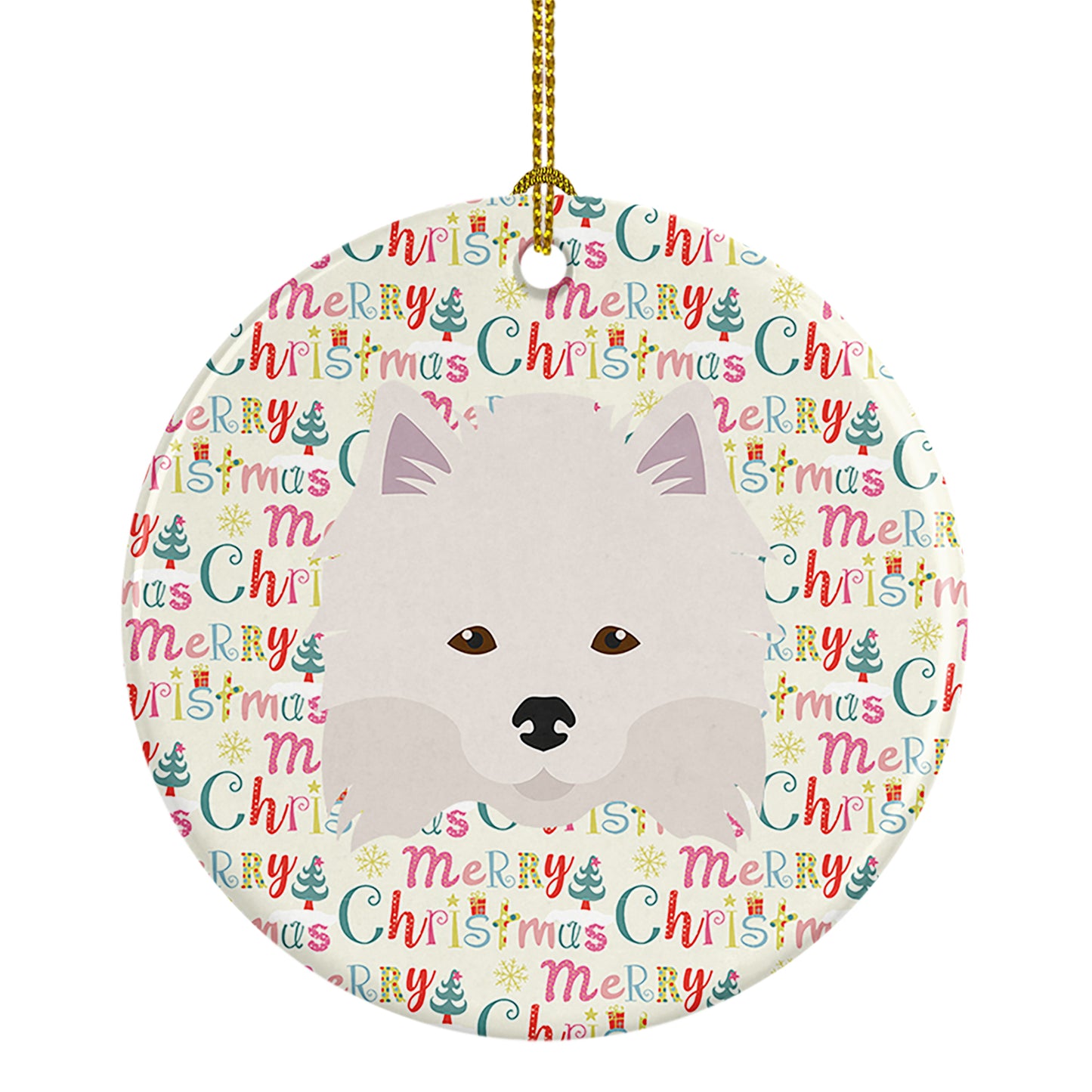 Buy this American Eskimo Merry Christmas Ceramic Ornament