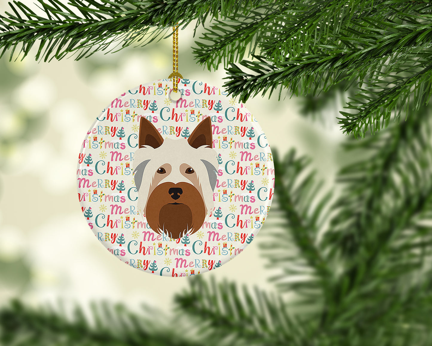 Australian Silky Terrier Merry Christmas Ceramic Ornament