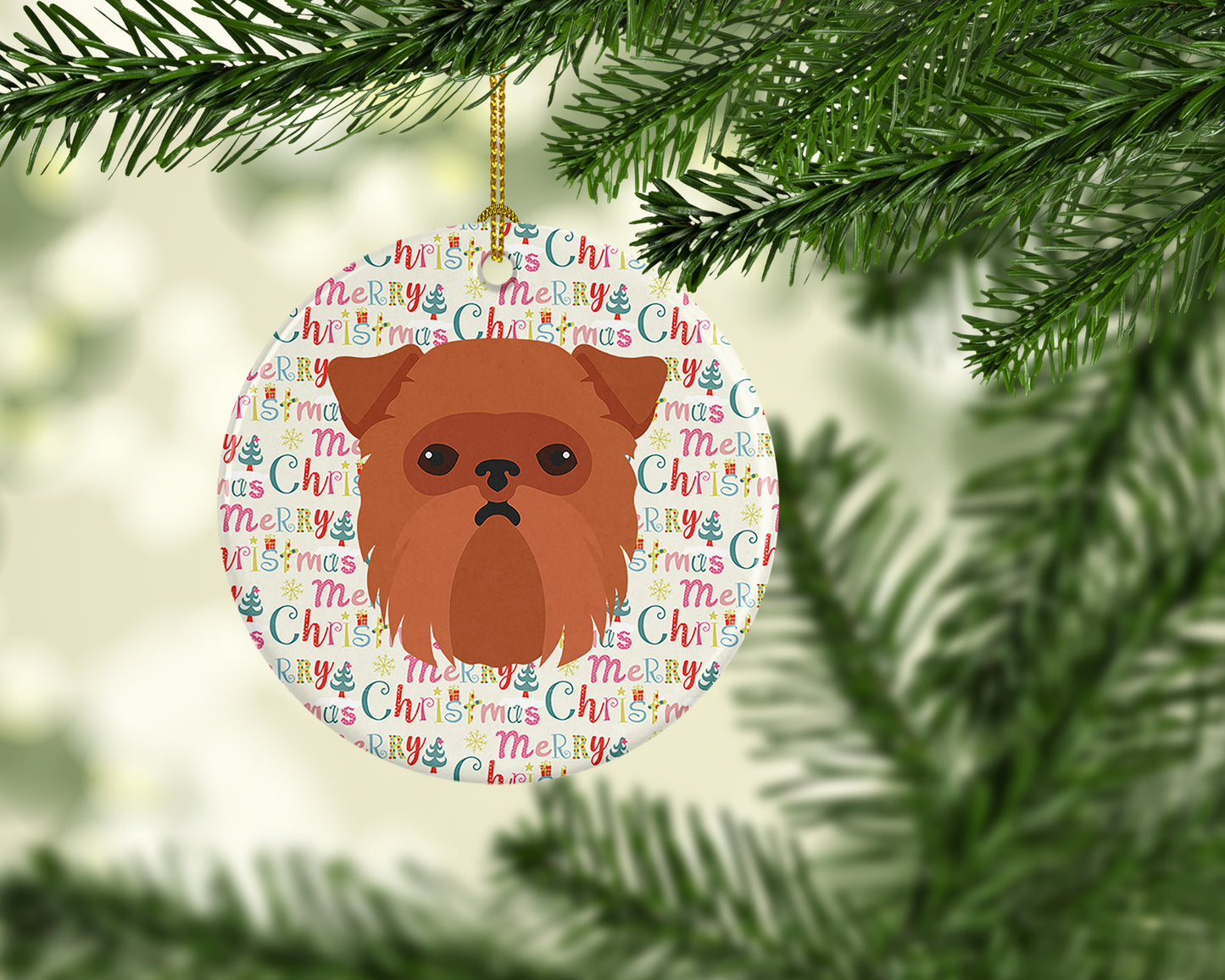 Brussels Griffon Merry Christmas Ceramic Ornament