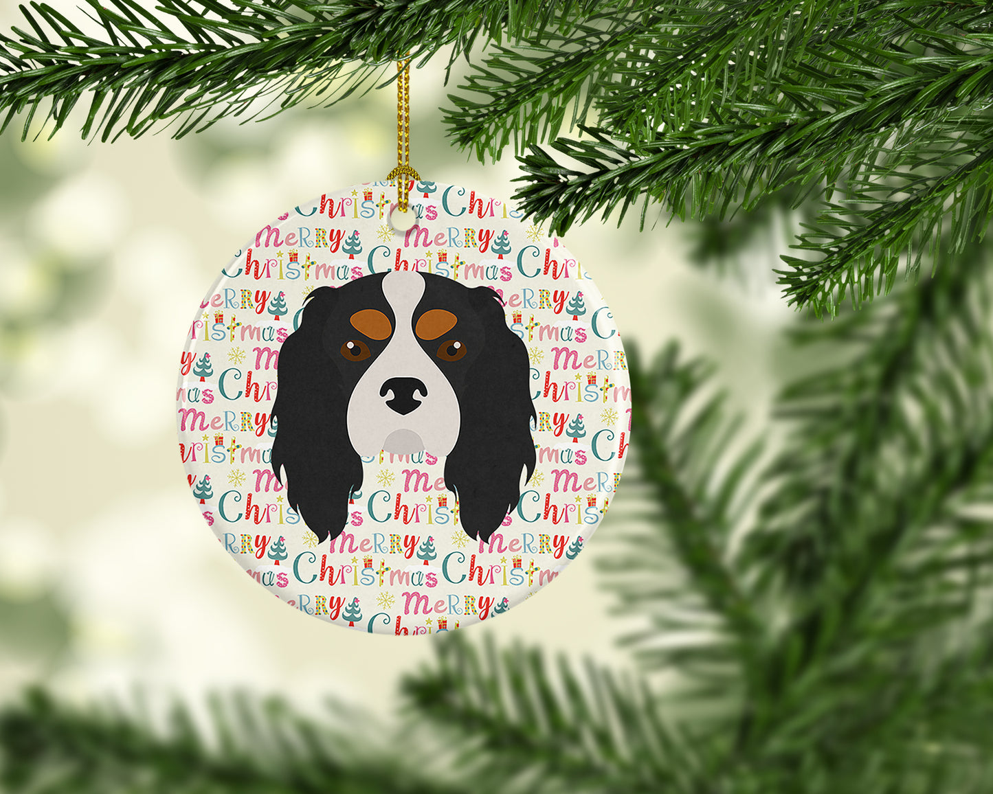 Cavalier King Charles Spaniel Merry Christmas Ceramic Ornament