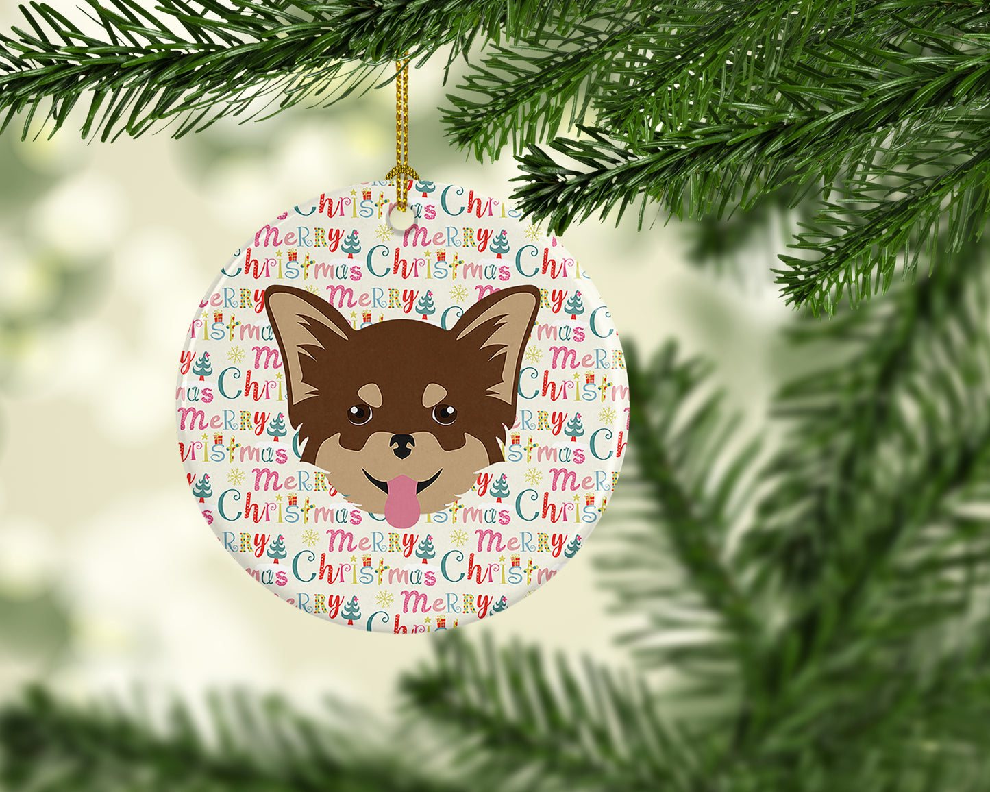 Chihuahua Merry Christmas Ceramic Ornament