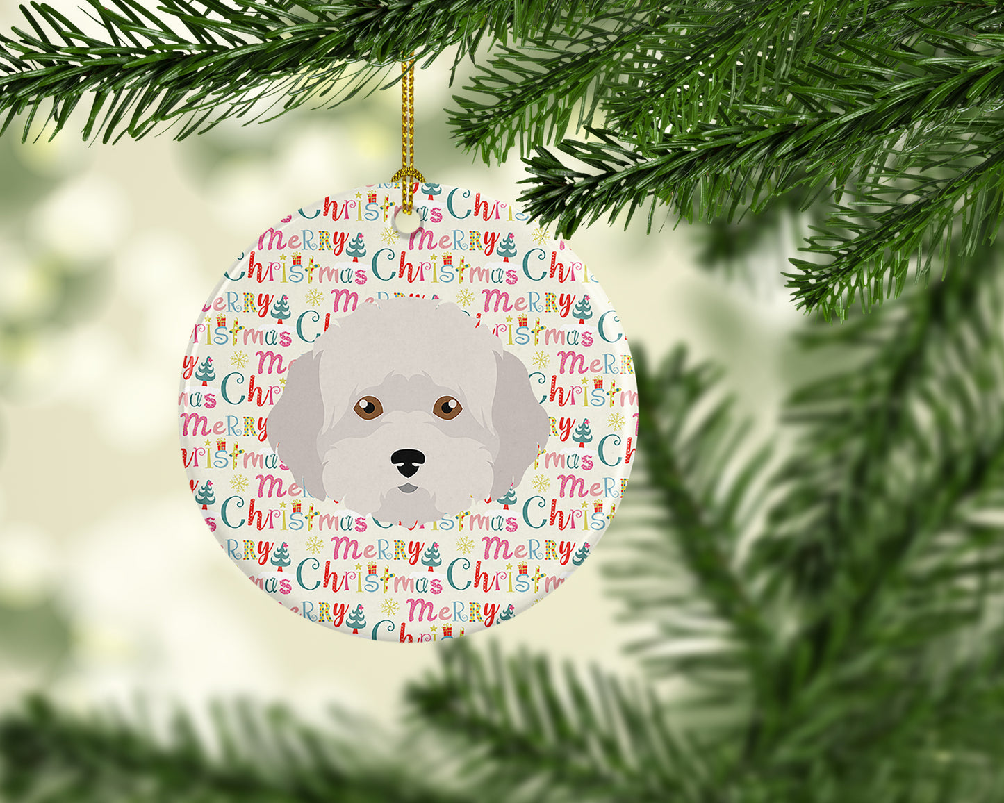 Cyprus Poodle Merry Christmas Ceramic Ornament