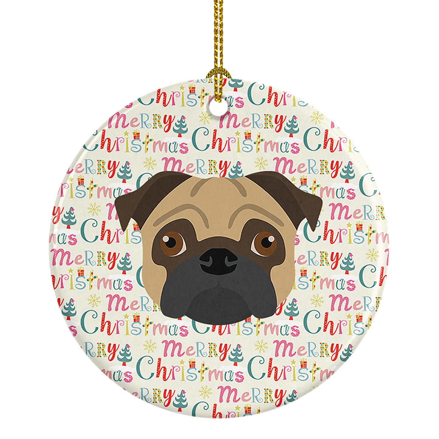 Buy this Pug Merry Christmas Ceramic Ornament