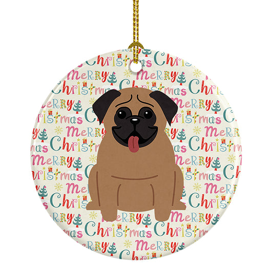 Buy this Merry Christmas Pug Brown Ceramic Ornament