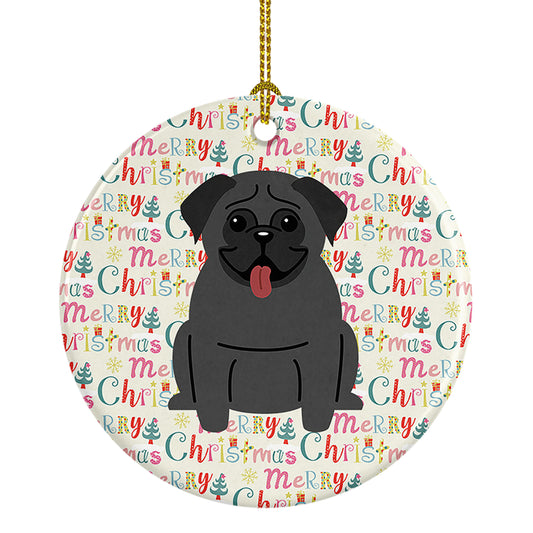 Buy this Merry Christmas Pug Black Ceramic Ornament