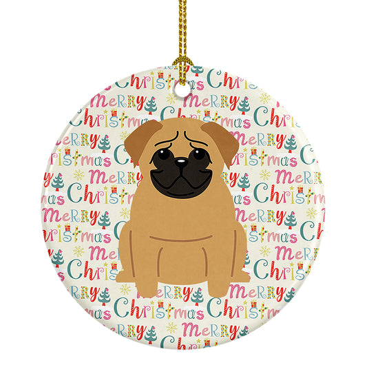 Buy this Merry Christmas Pug Brown Ceramic Ornament