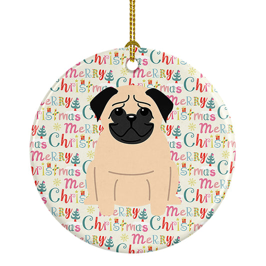 Buy this Merry Christmas Pug Fawn Ceramic Ornament