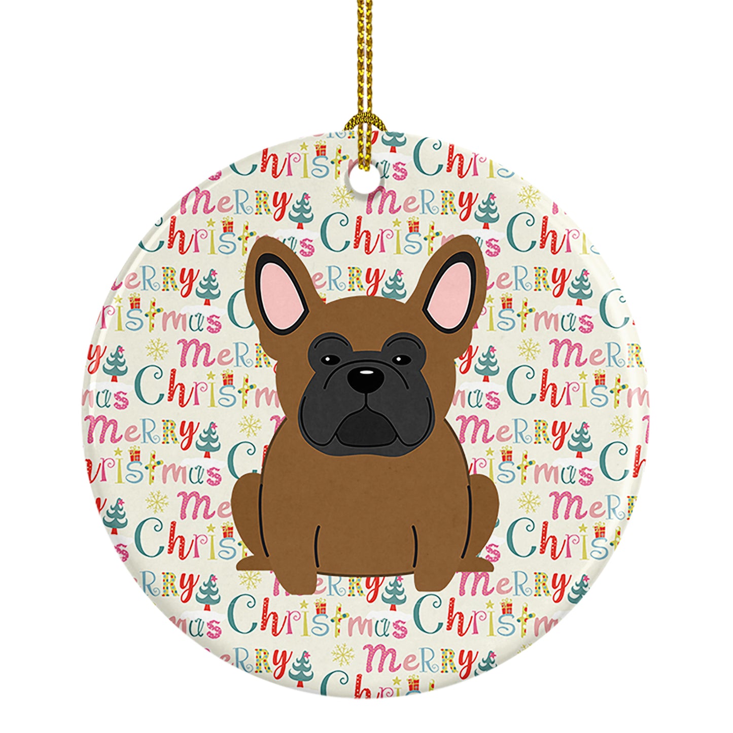 Buy this Merry Christmas French Bulldog Brown Ceramic Ornament