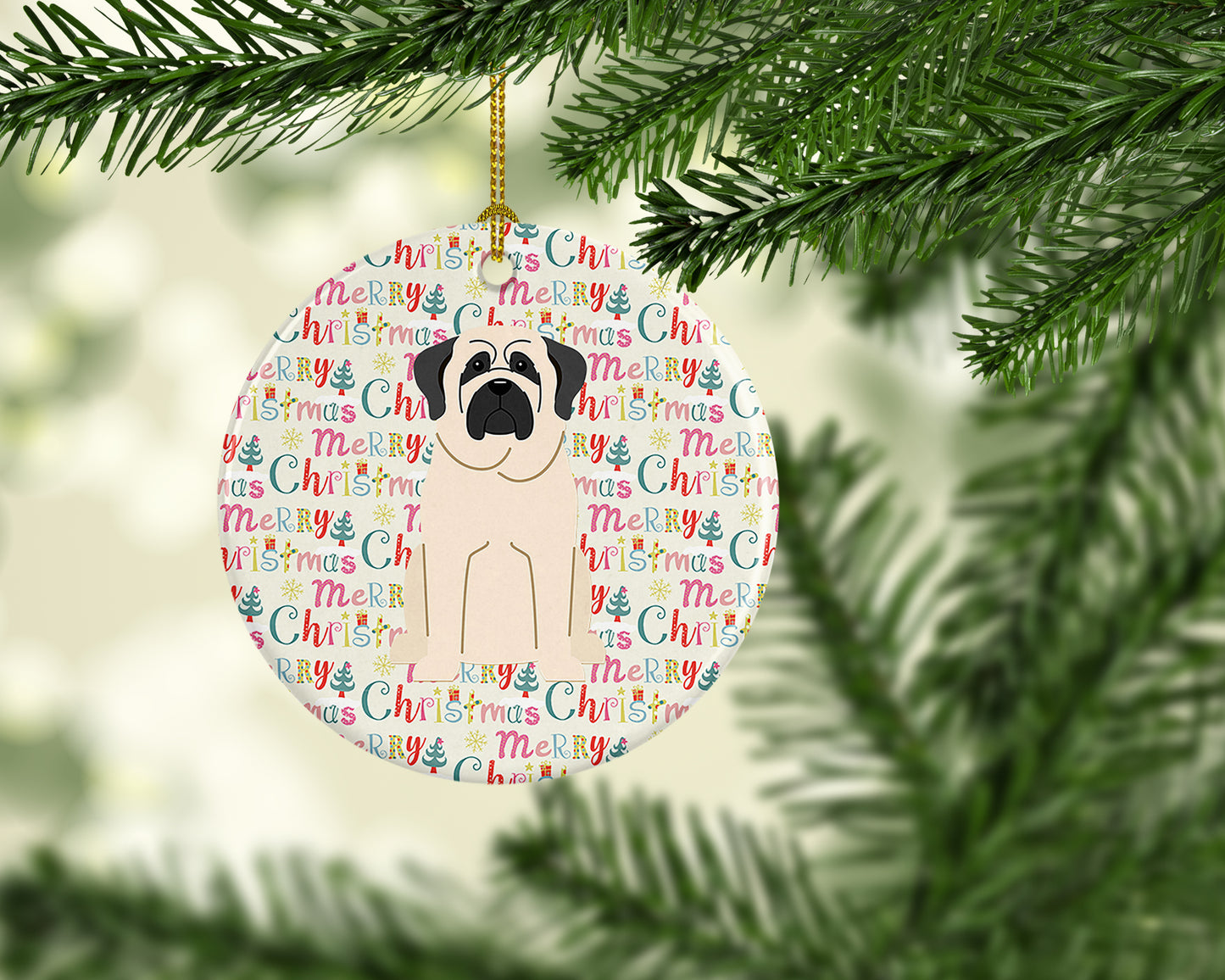 Merry Christmas Mastiff White Ceramic Ornament