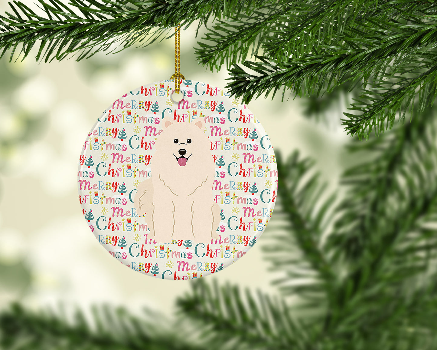 Merry Christmas Samoyed Ceramic Ornament