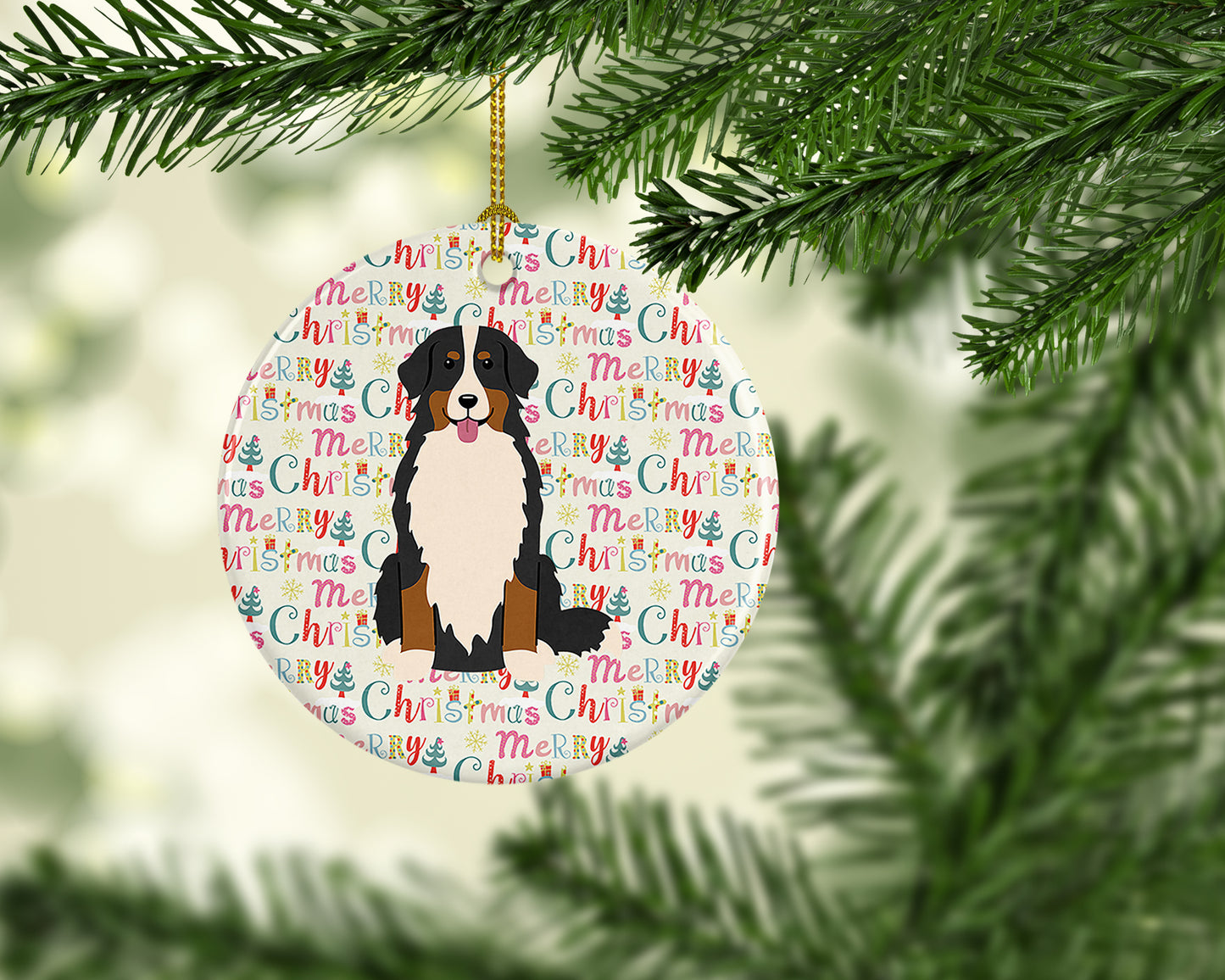 Merry Christmas Bernese Mountain Dog Ceramic Ornament