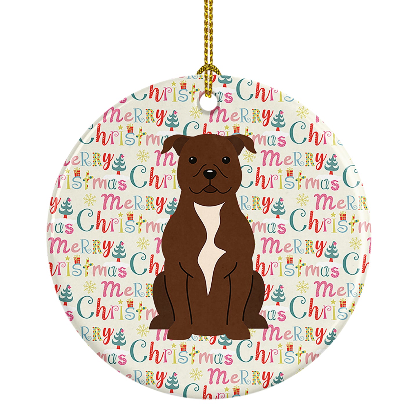 Buy this Merry Christmas Staffordshire Bull Terrier Chocolate Ceramic Ornament