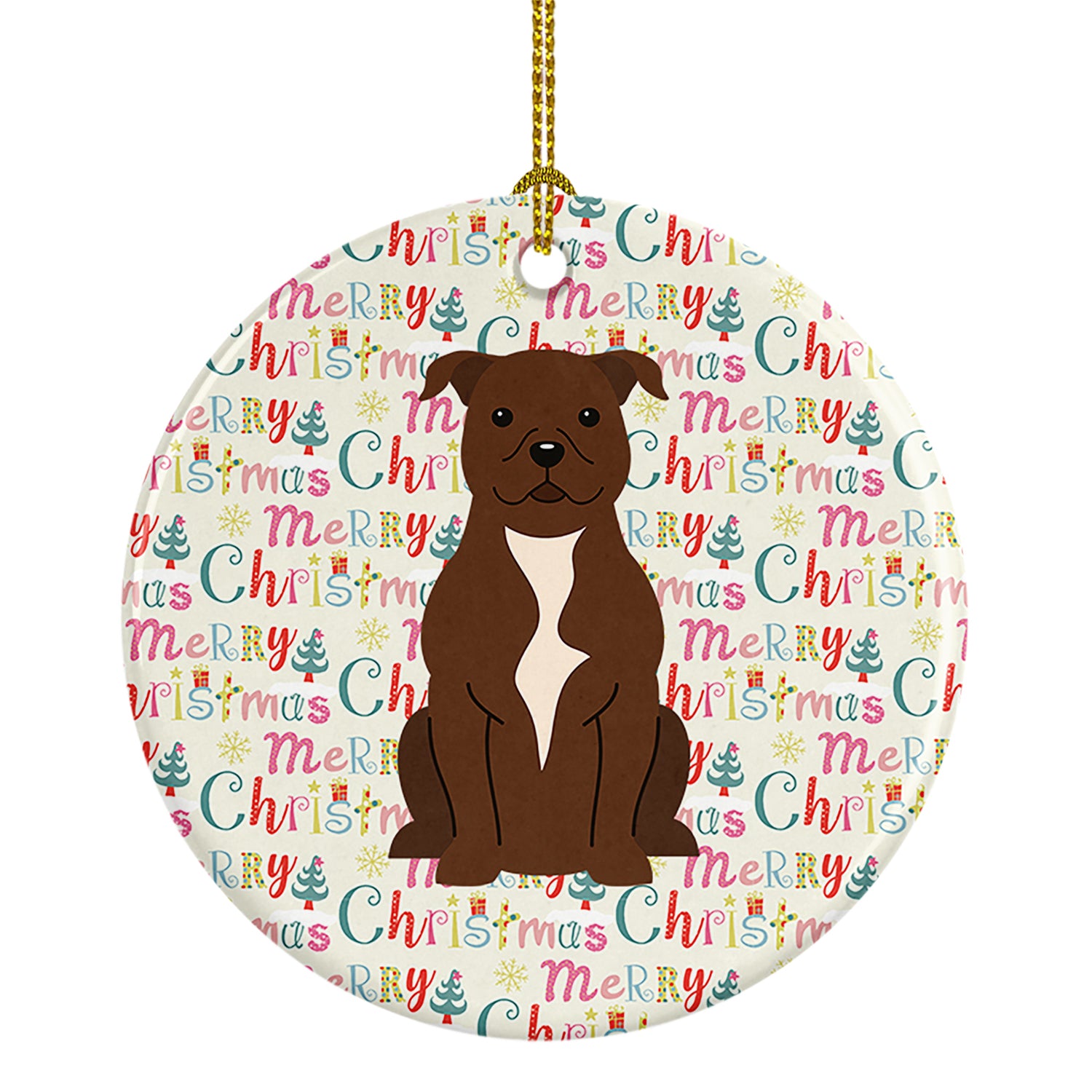 Buy this Merry Christmas Staffordshire Bull Terrier Chocolate Ceramic Ornament