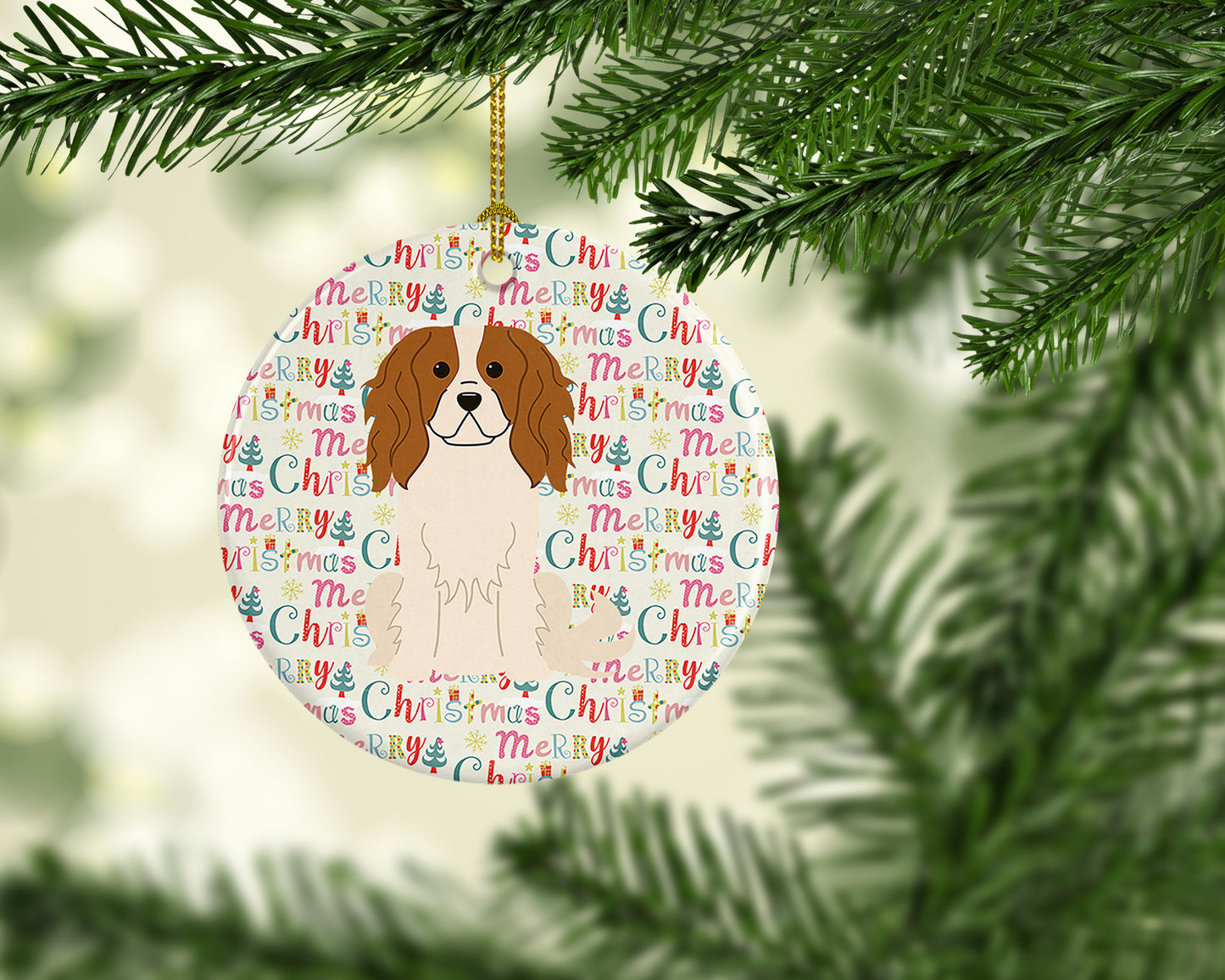 Merry Christmas Cavalier Spaniel Ceramic Ornament