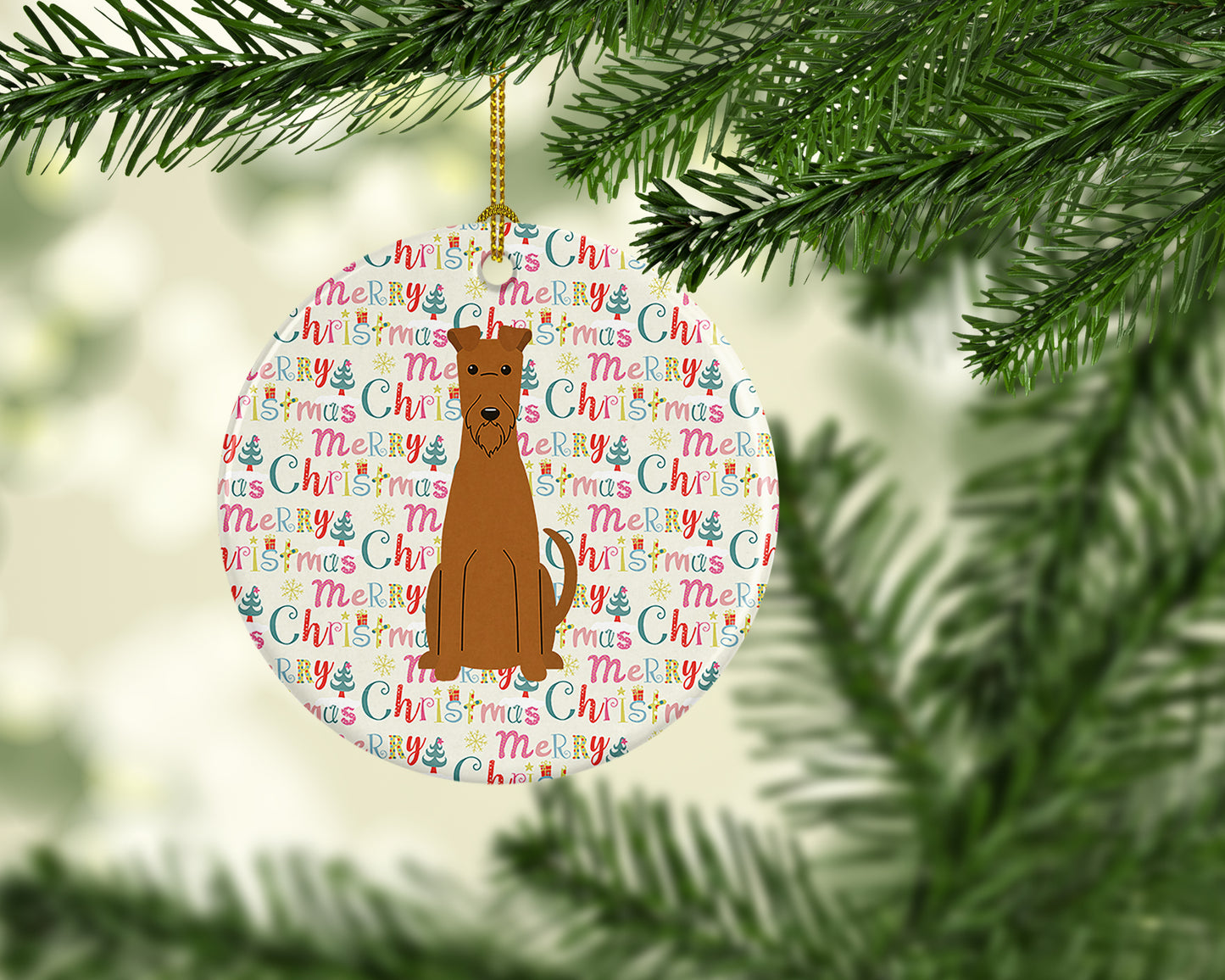 Merry Christmas Irish Terrier Ceramic Ornament