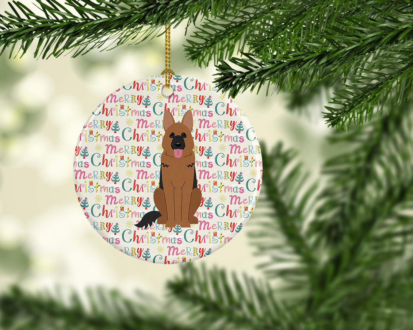 Merry Christmas German Shepherd Ceramic Ornament