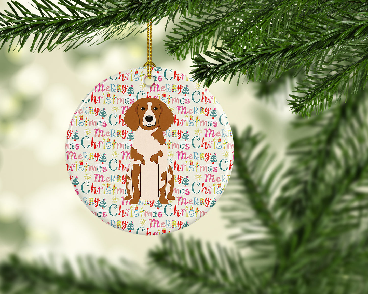 Merry Christmas Brittany Spaniel Ceramic Ornament