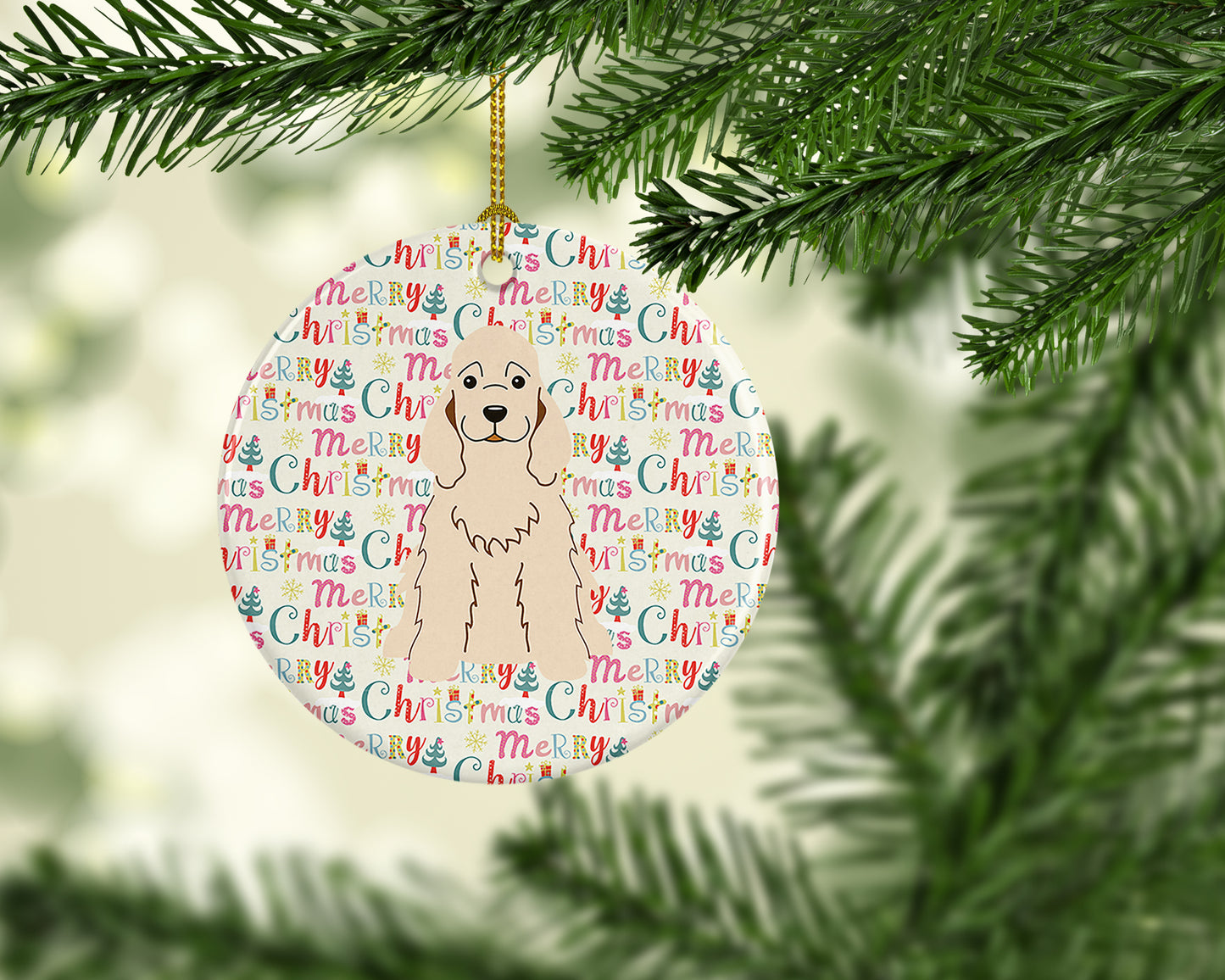 Merry Christmas Cocker Spaniel Buff Ceramic Ornament