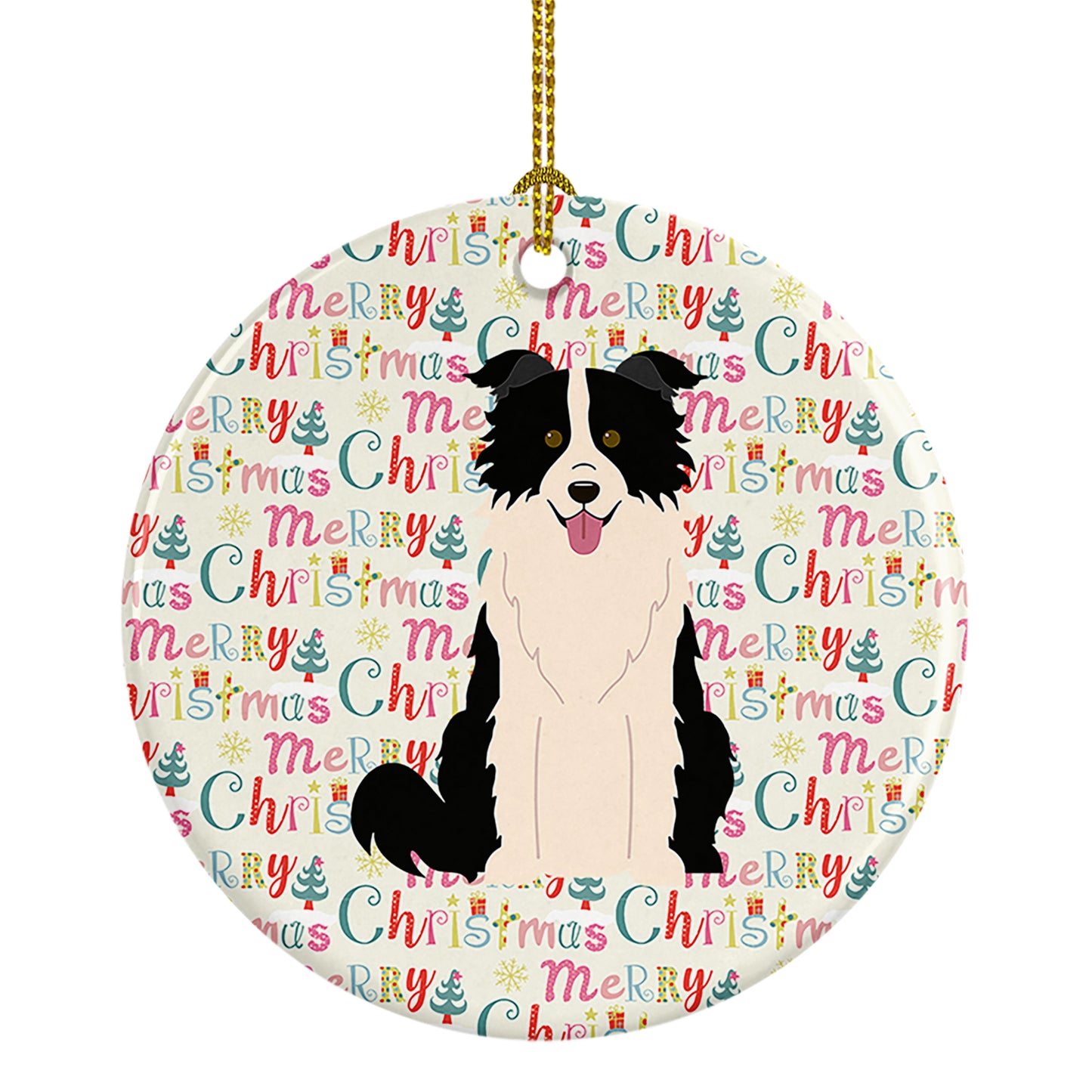 Buy this Merry Christmas Border Collie Black White Ceramic Ornament