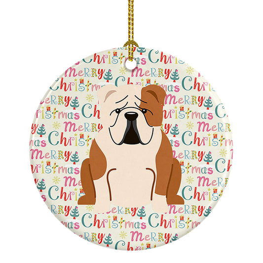 Buy this Merry Christmas English Bulldog Fawn White Ceramic Ornament