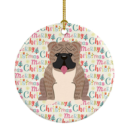 Buy this Merry Christmas English Bulldog Grey Brindle  Ceramic Ornament