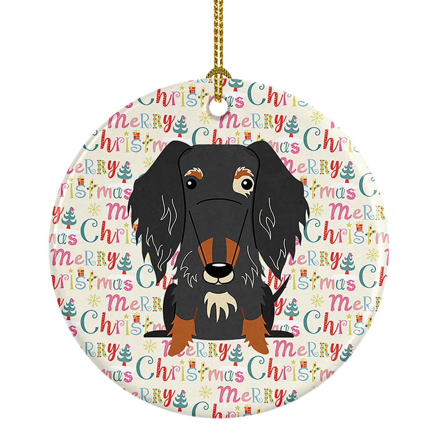 Buy this Merry Christmas Wire Haired Dachshund Dapple Ceramic Ornament