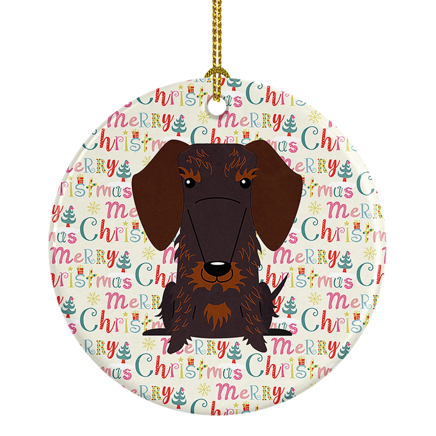 Buy this Merry Christmas Wire Haired Dachshund Chocolate Ceramic Ornament