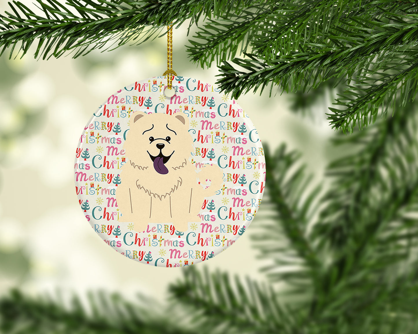 Merry Christmas Chow Chow White Ceramic Ornament