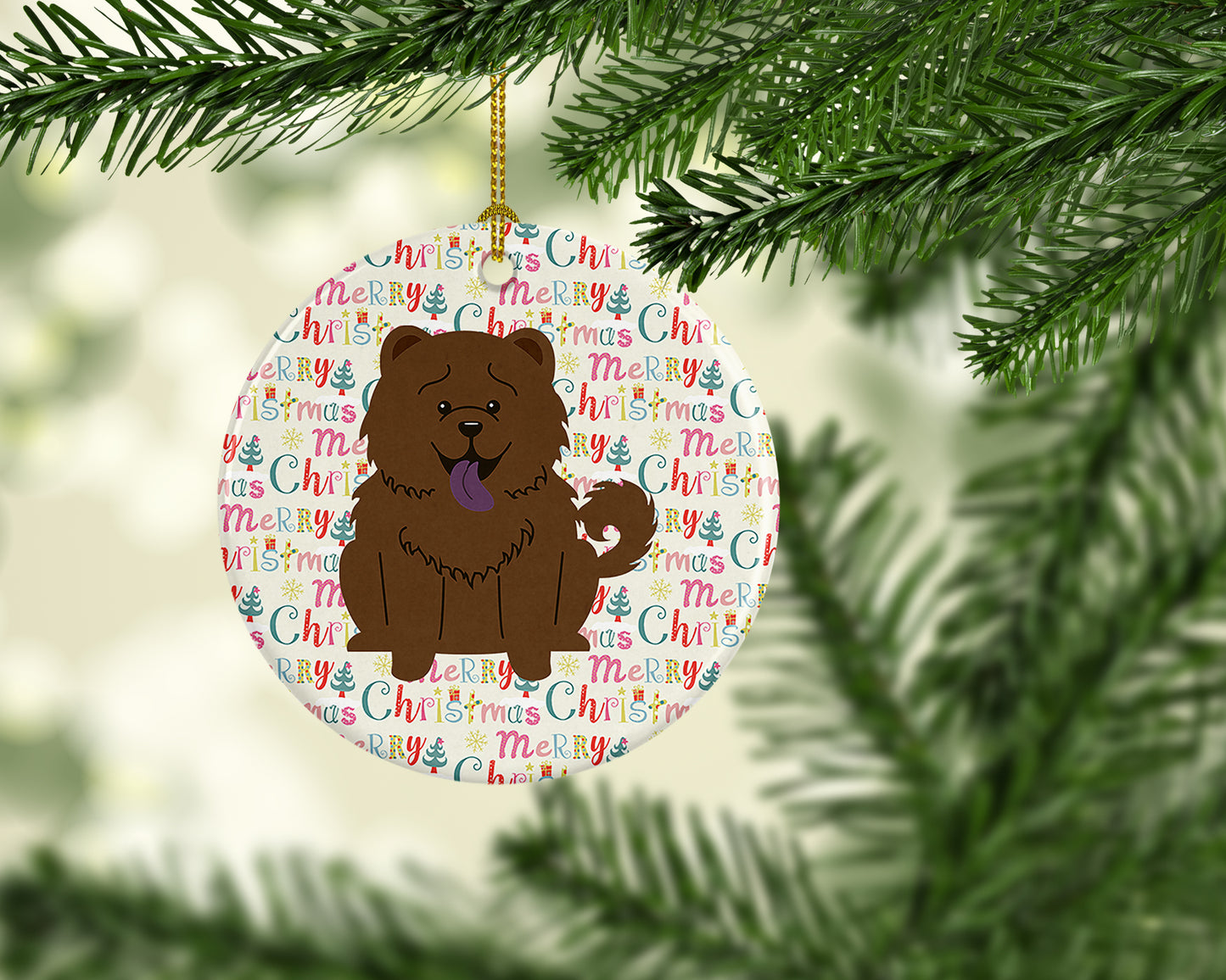 Merry Christmas Chow Chow Chocolate Ceramic Ornament