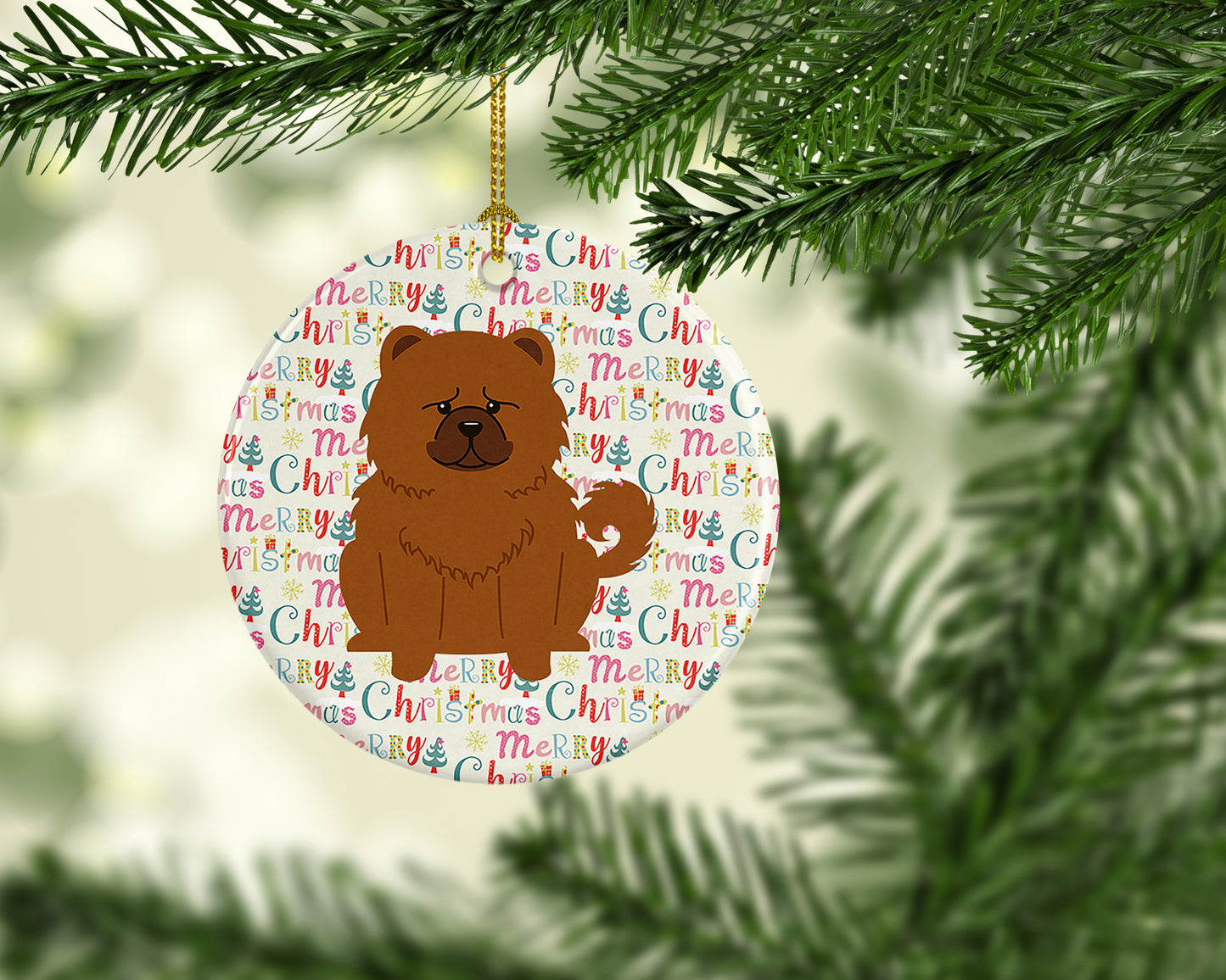 Merry Christmas Chow Chow Red Ceramic Ornament