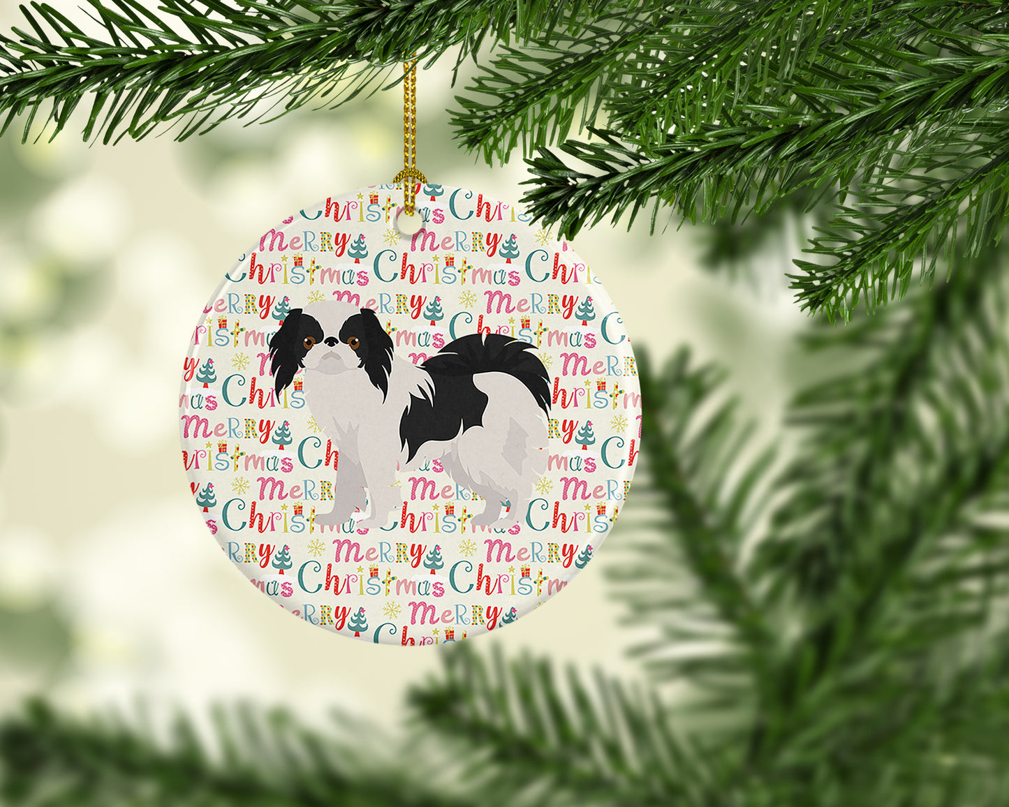Japanese Chin #2 Merry Christmas Ceramic Ornament