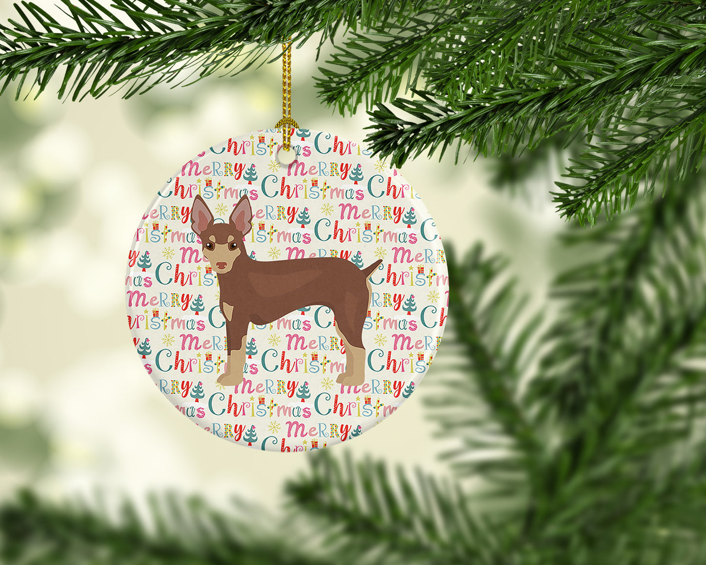 Miniature Fox Terrier Merry Christmas Ceramic Ornament