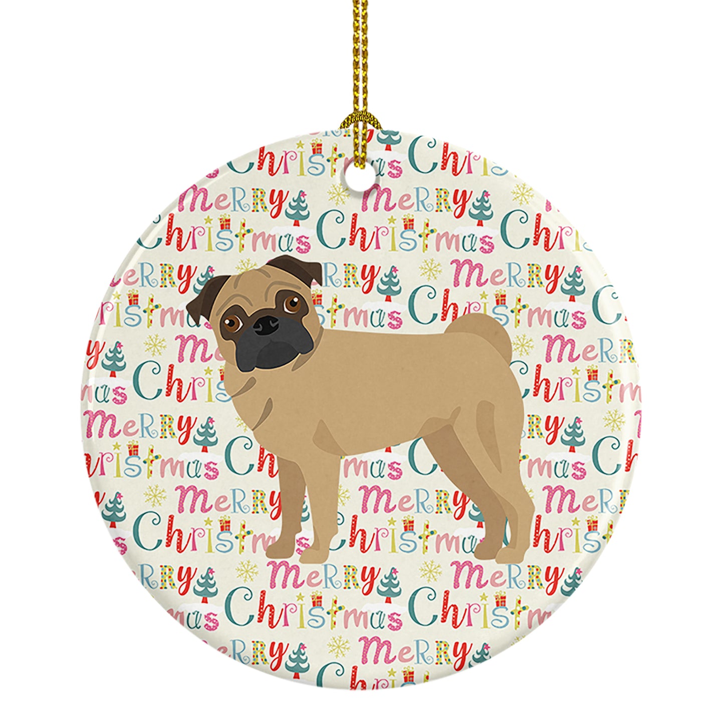 Buy this Pug Merry Christmas Ceramic Ornament