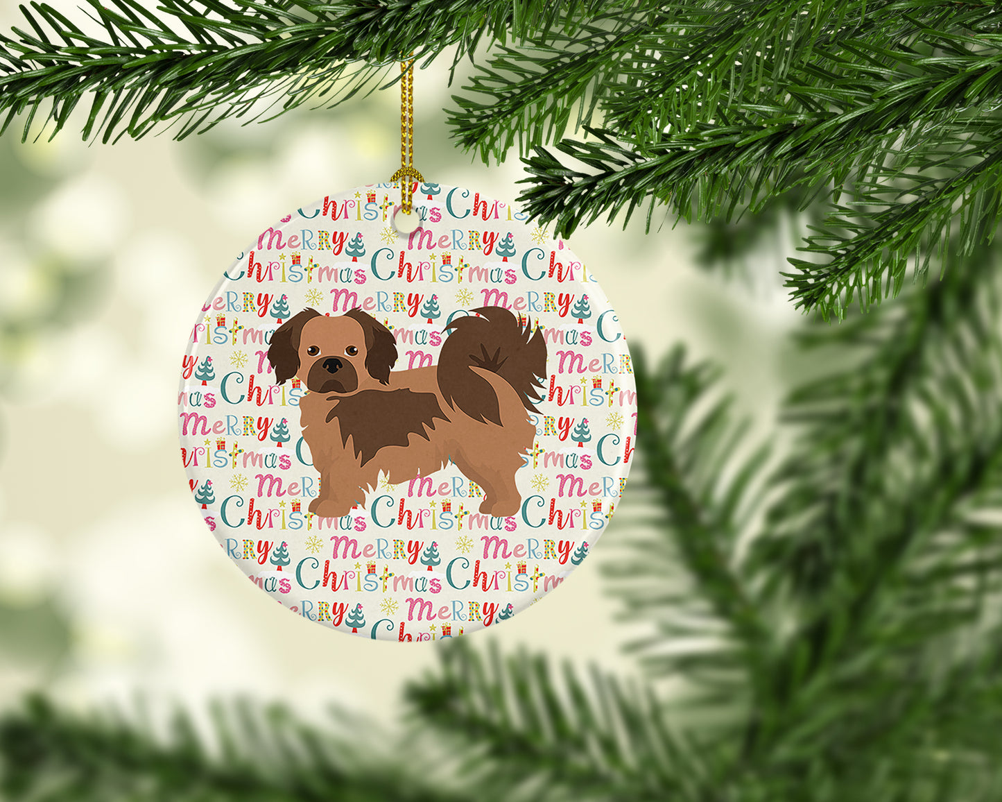 Tibetan Spaniel Merry Christmas Ceramic Ornament