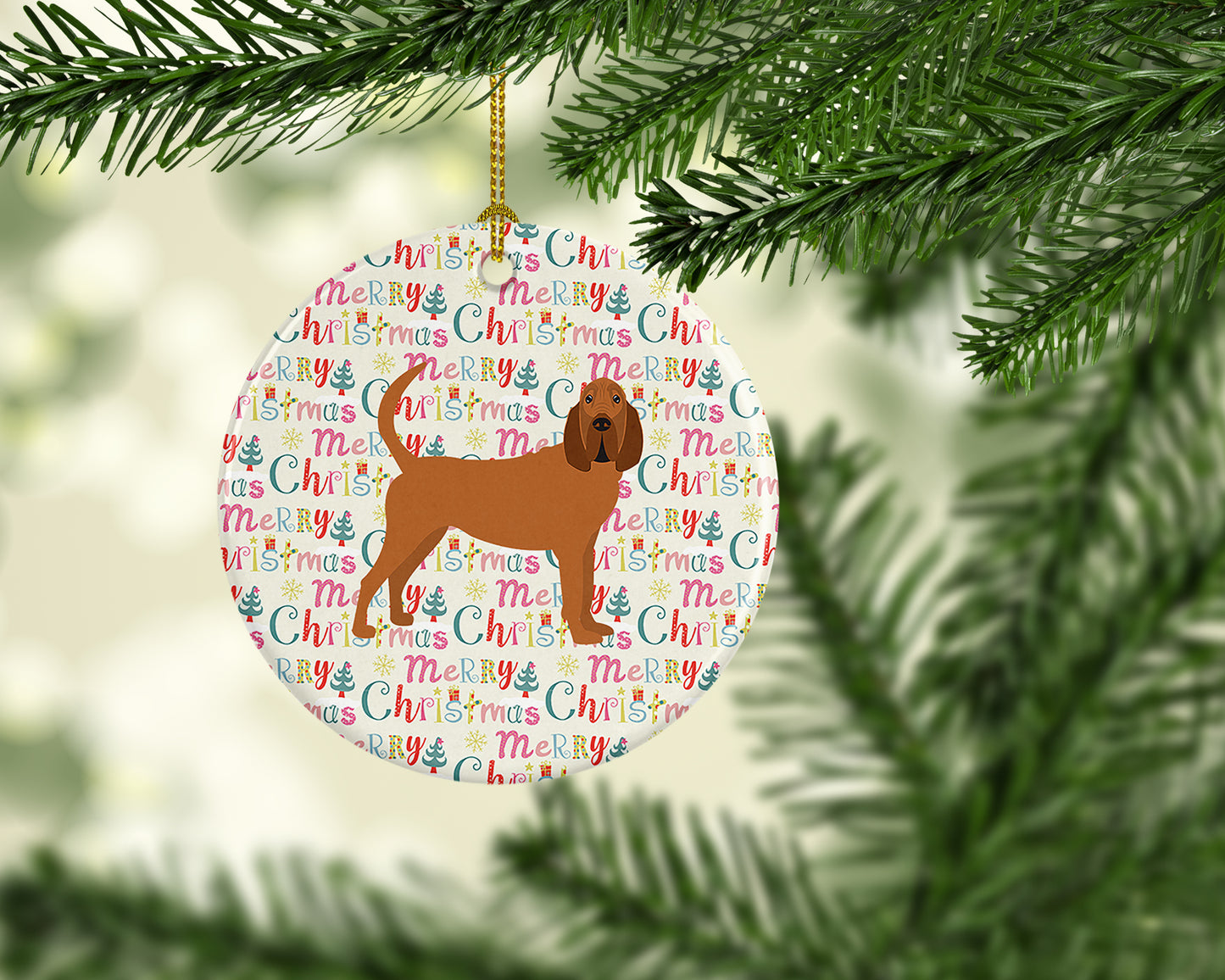 Bloodhound Merry Christmas Ceramic Ornament