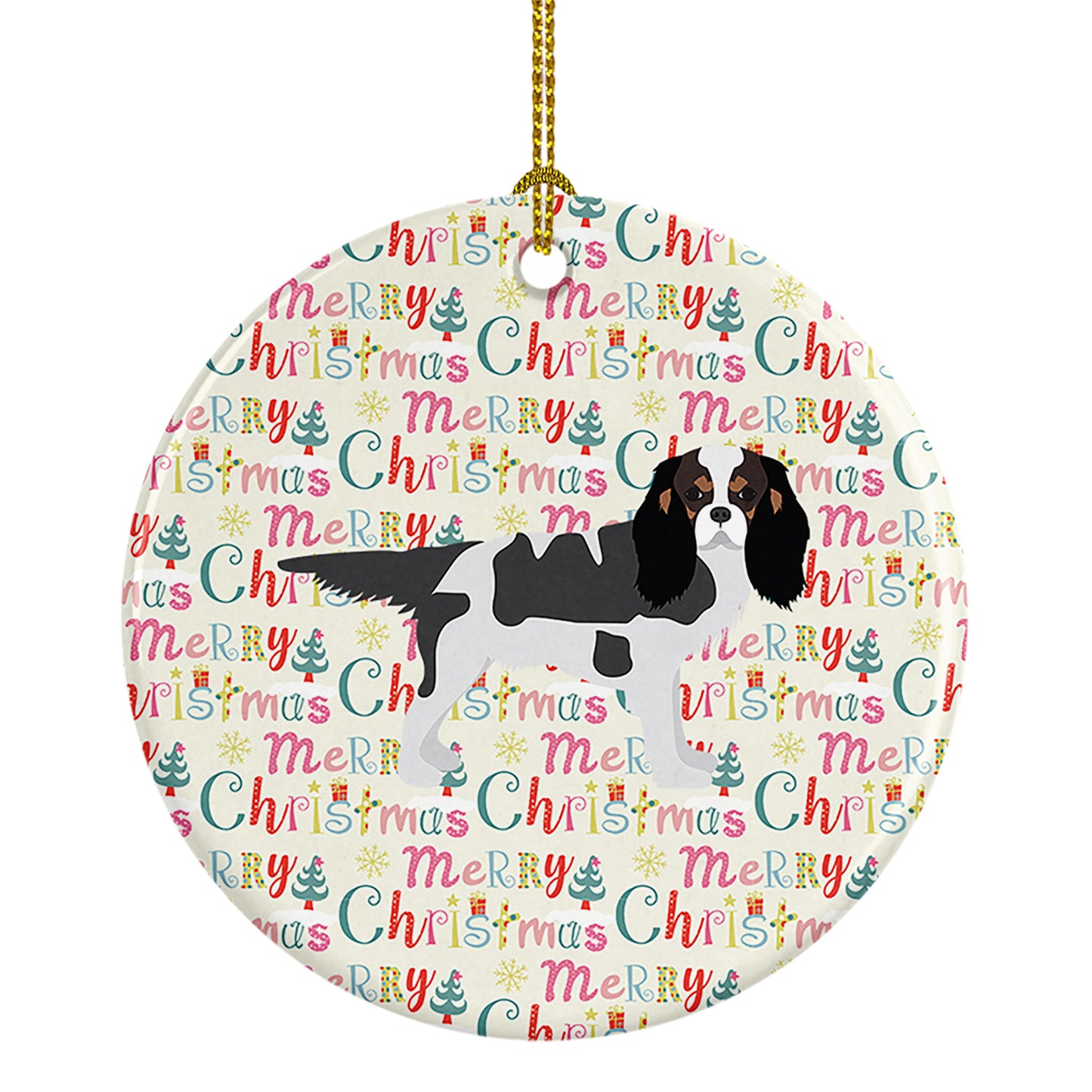 Buy this Tricolor Cavalier Spaniel Merry Christmas Ceramic Ornament