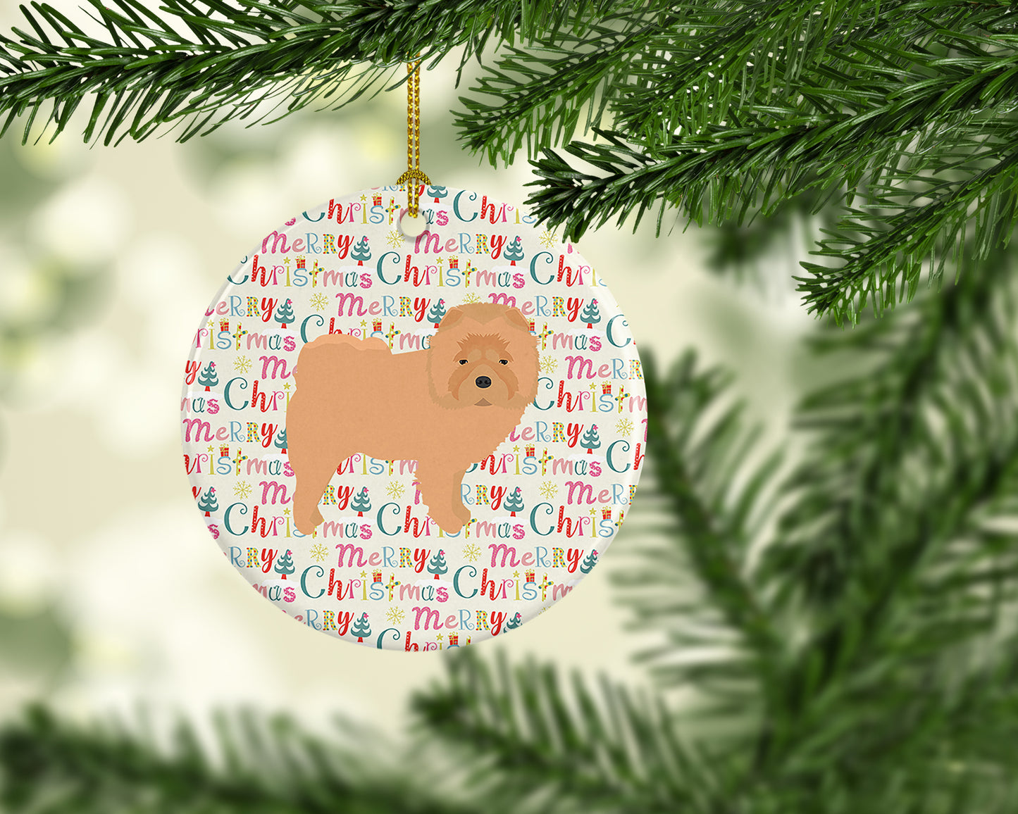 Chow Chow Merry Christmas Ceramic Ornament